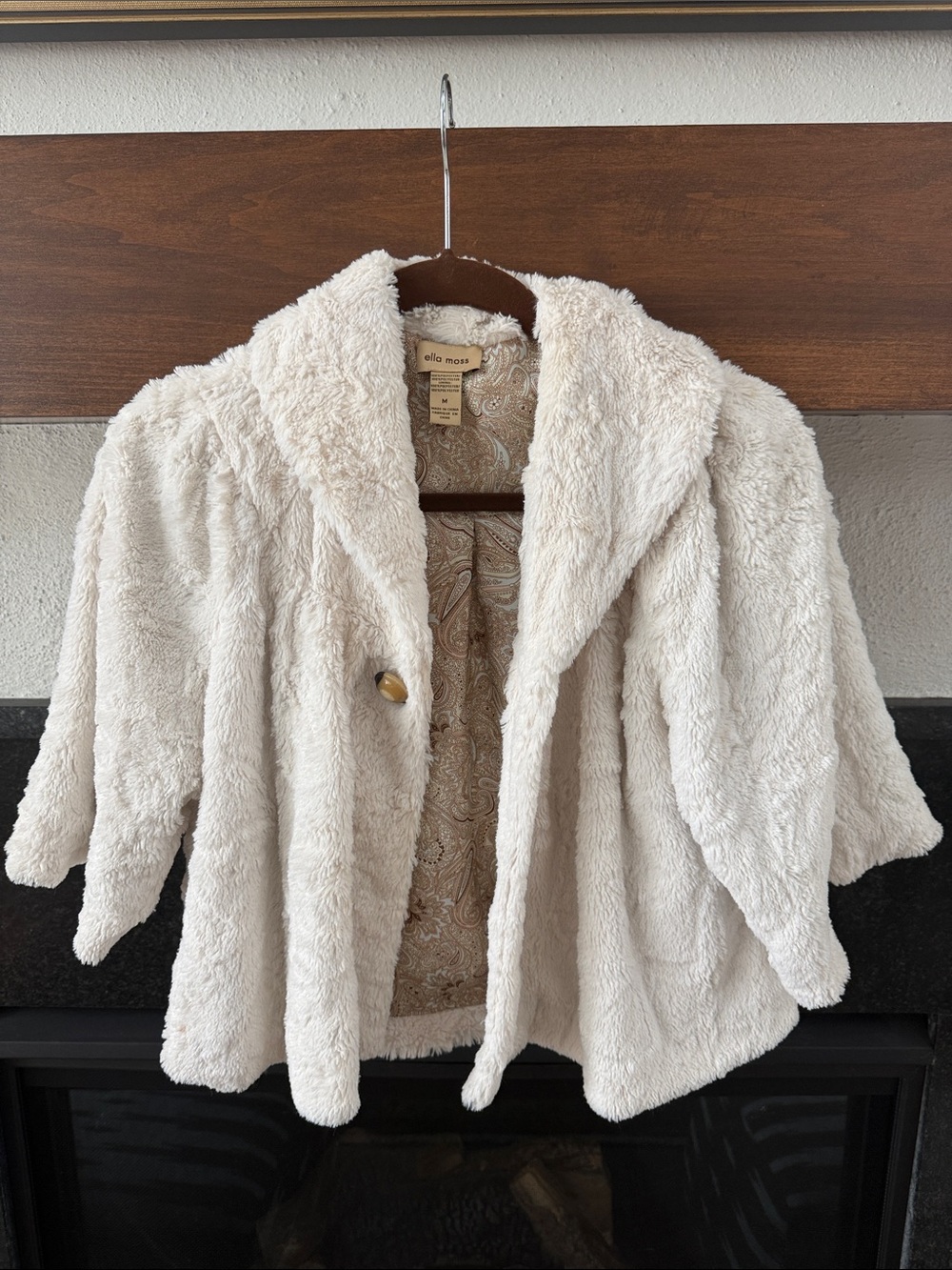 Ella Moss Cream Plush Teddy Shawl-Collar Jacket
